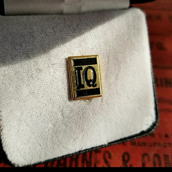 Vintage Jewelry Vintage Iq Lapel Pin In Black Box Gold Tone Enamel